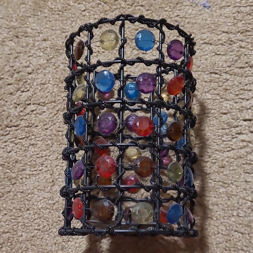 Colorful Beaded Wire Basket Candle Holder